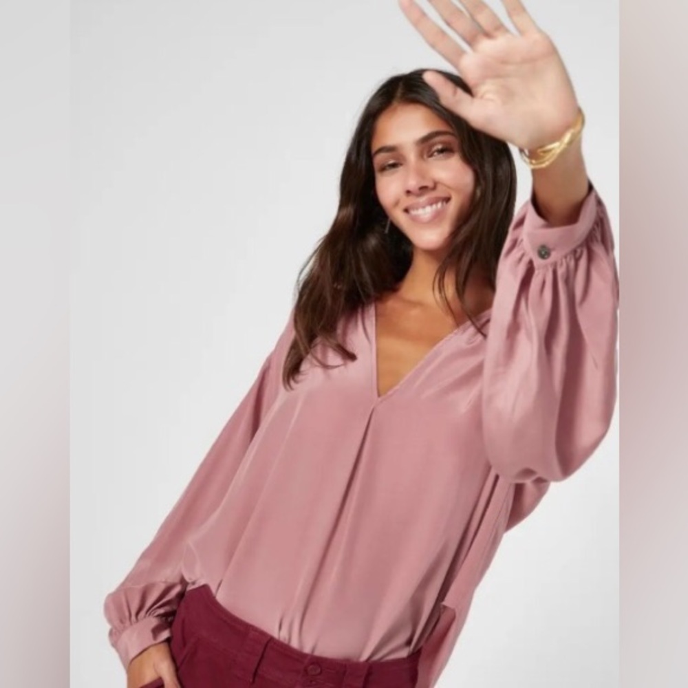 Joie Dusty Rose V-Neck Long-Sleeve Blouse - Picture 4 of 13